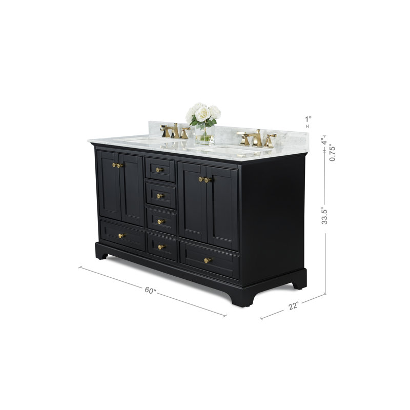 Audrey 60'' W Double Vanity, Gold, White, Carrara White