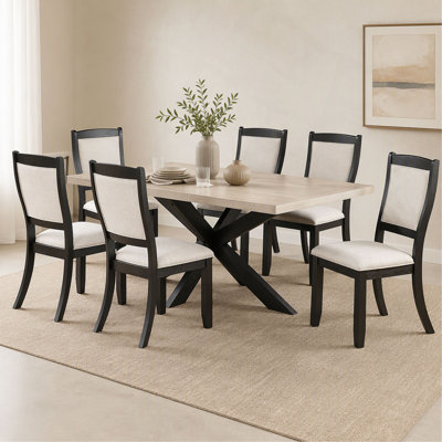 Table de salle à manger rectangulaire bicolore en bois de style transitionnel, 1 pièce