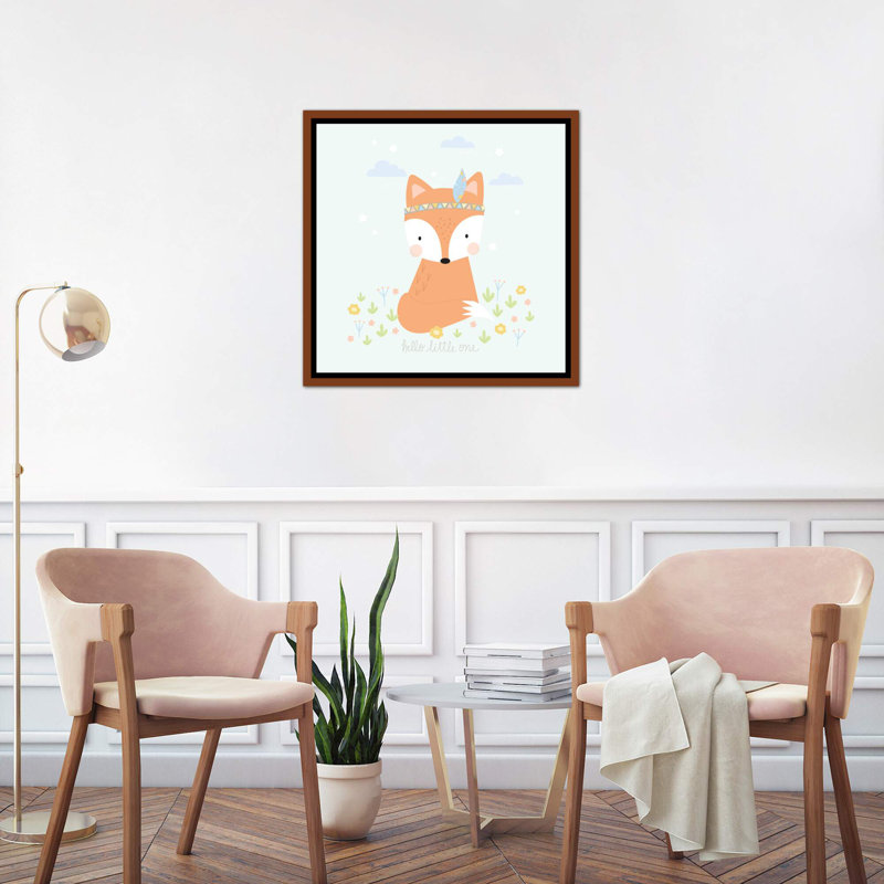 «Boho Baby» par Alison Tauber - impression d'art graphique, H 26 po x l 26 po x P 1,5 po, Toile avec cadre brun, Pas de tapis