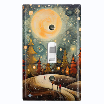 Couvercle de plaque d'interrupteur en métal; Bascule de taille standard US 1 Gang - Whimsical Forest Village