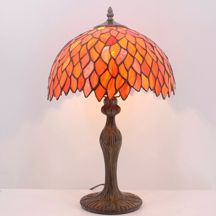 Tiffany Lamp Table Stained Glass Bedside Lamp Red Wisteria Memory Vintage Traditional Style Desk Reading Light 18 Tall Living Room Bedroom Library Ba