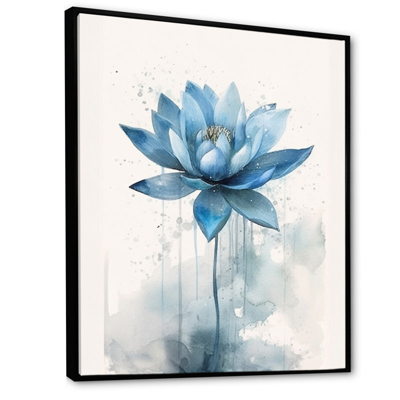 Réflexions rétro de lotus bleus, H 20 po x l 12 po x P 1 po, Cadre flottant noir