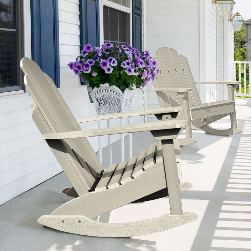 Chaise berçante d'extérieur en plastique Anette, Blanc délavé