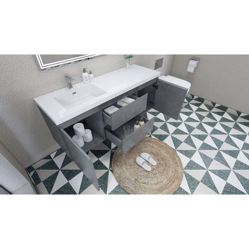 Ensemble de meuble-lavabo simple 60 po, Gris ciment