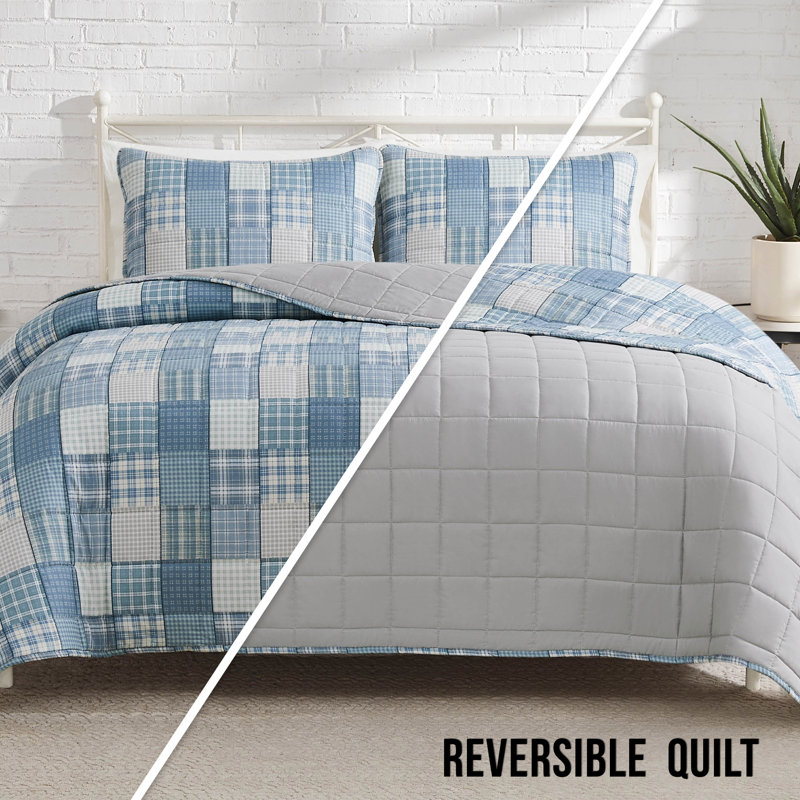 Lucky Brand Plaid Patchwork Reversible Quilt Sets, Full/Queen