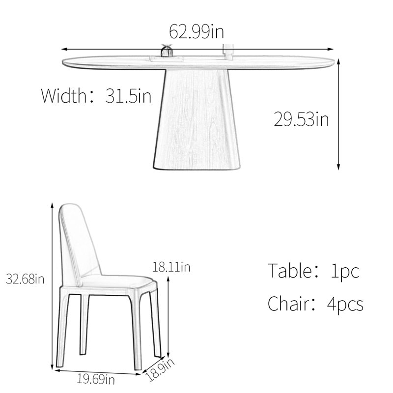 Ensemble de table de salle à manger Vintage Creative, 29.53"H x 62.99"L x 31.5"W