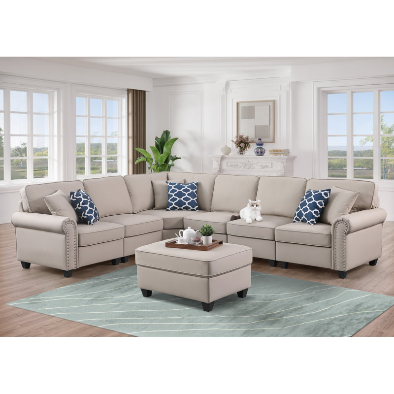 Canapé modulaire en cuir artificiel avec repose-pieds Bozhanka, Similicuir beige