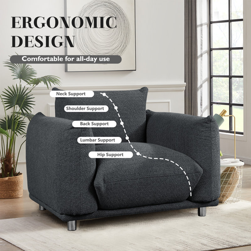 Fauteuil d'appoint rembourré Tranay, Laine d'agneau noire