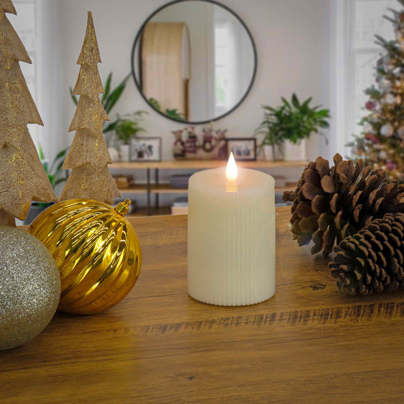 Unscented Flameless Candle, 5" H x 3" W x 3" D, Ivory