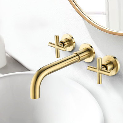 Bathroom Sink Faucet Wall Mounted - Rust Prevention, Smooth Drainage, Brushed Nickel Decoration Mount Corrosion Resistance, Noise Reducing Aerator, Pop-Up Drain Option