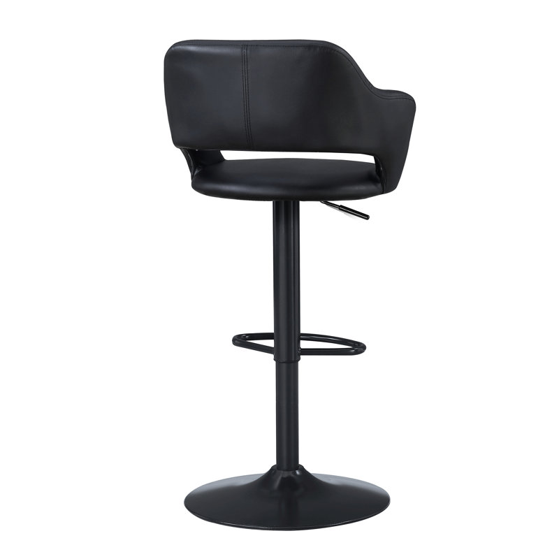 Bar Stool, Swivel, Bar Height, Adjustable, Leather Look, Black