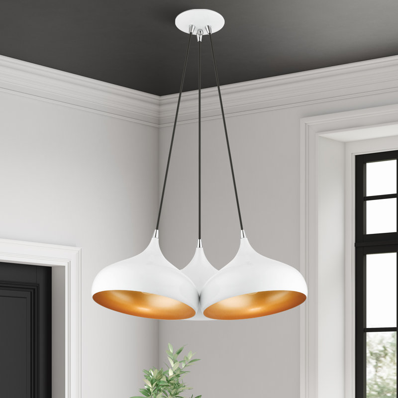 Luminaire suspendu grappe blanc brillant 3 lumières, Blanc brillant