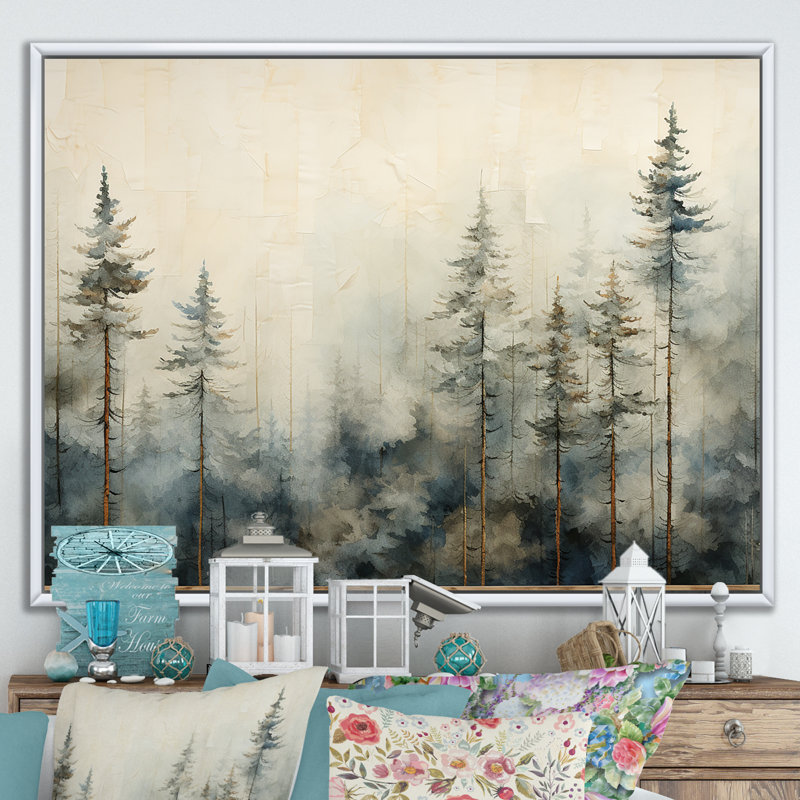 Minimalisme forêt de pins d'hiver - décoration murale forêt, H 12 po x l 20 po x P 1 po, Cadre flottant blanc