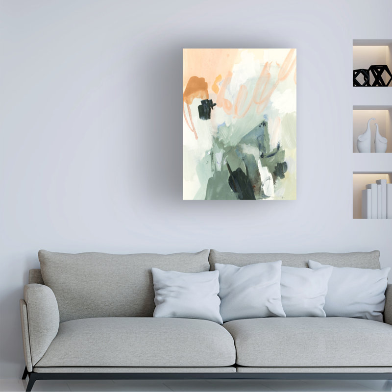 «Moss and Peach I» par Victoria Barnes - peinture sur toile tendue, H 24 po x l 18 po x p 2 po