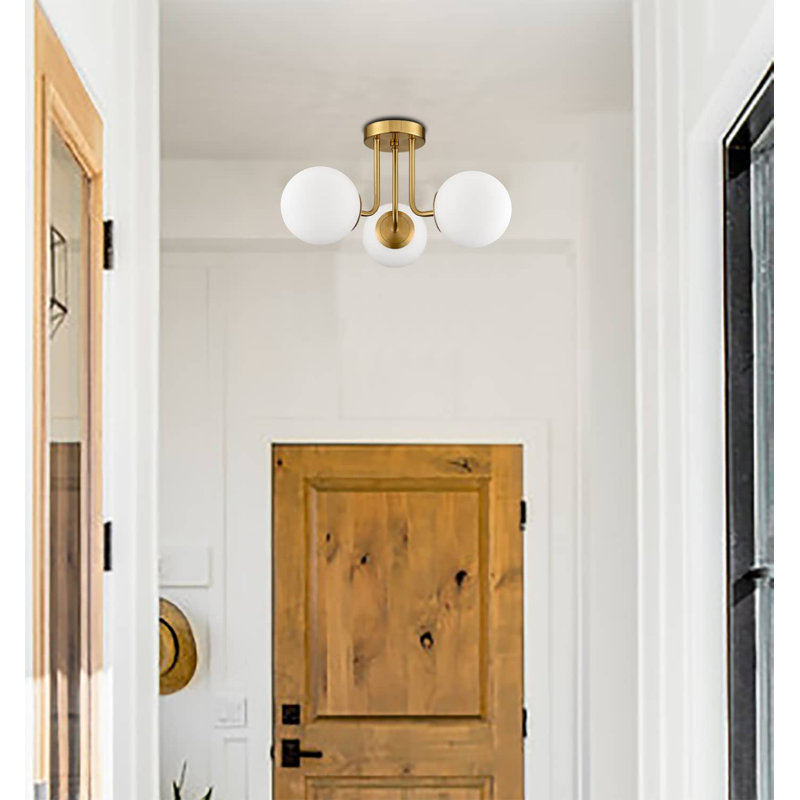 Celestyna Modern Matte Black Semi-Flush Led Globe Ceiling Light - 3 Light, Brass/Brushed Gold