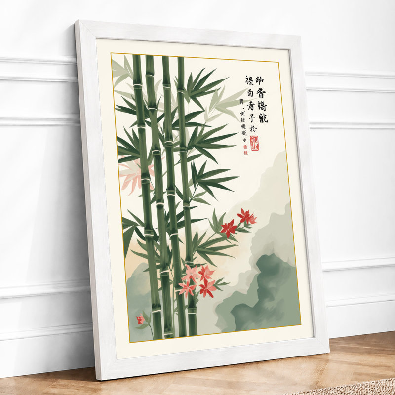 Bamboo and Blossom Japandi - Framed Print, A3 - 42.0 x 29.7 cm, White