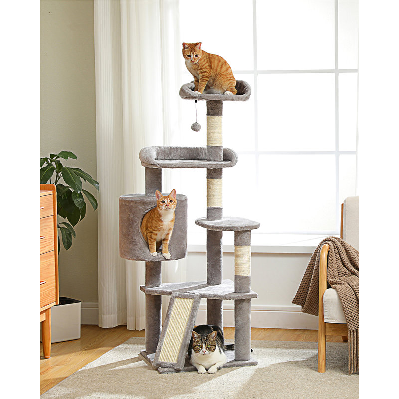 Tour pour chat avec poteau à griffer, tour d'escalade pour chat de 51 pouces avec cage à chat pour chats d'intérieur, chatons, arbre à chat avec planche à gratter, plateformes de jeu à plusieurs niveaux