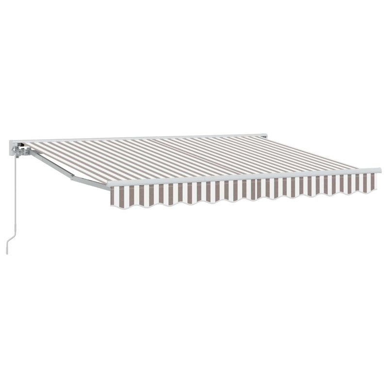 VidaXL Polyester Cover Retractable Patio Awning, 165cm H x 500cm W x 350cm D, Striped, White/Gray