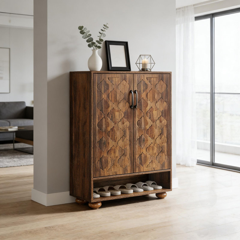 Shoe Storage Cabinet With 2 Doors And Adjustable Shelves