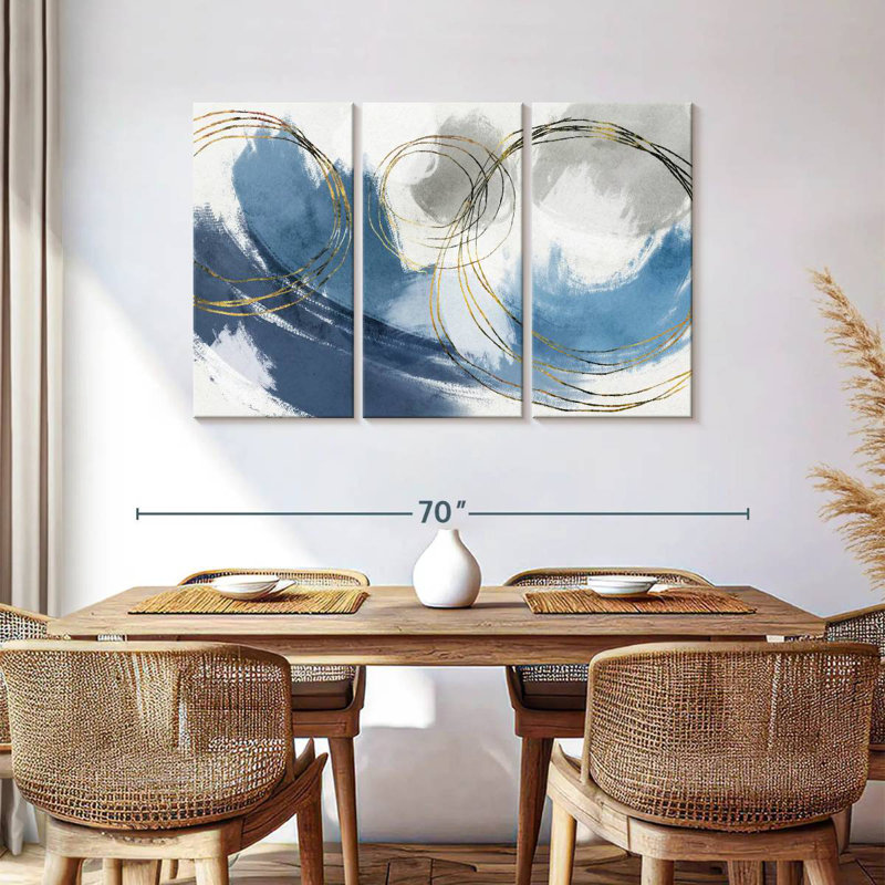 Avery Gold On Blue Splashes, 36" H x 57" W
