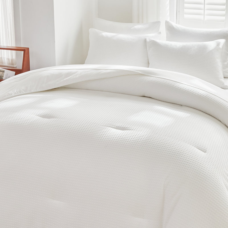 Ensemble de literie 7 pièces avec édredon et draps, tissage gaufré élégant, microfibre douce, réversible, un ensemble de literie complet pour toutes les saisons