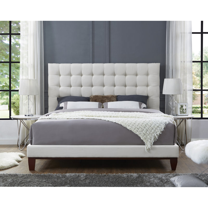 Ibison Bond Bedframe with Button Tufted Headboard, Beige, King, Linen