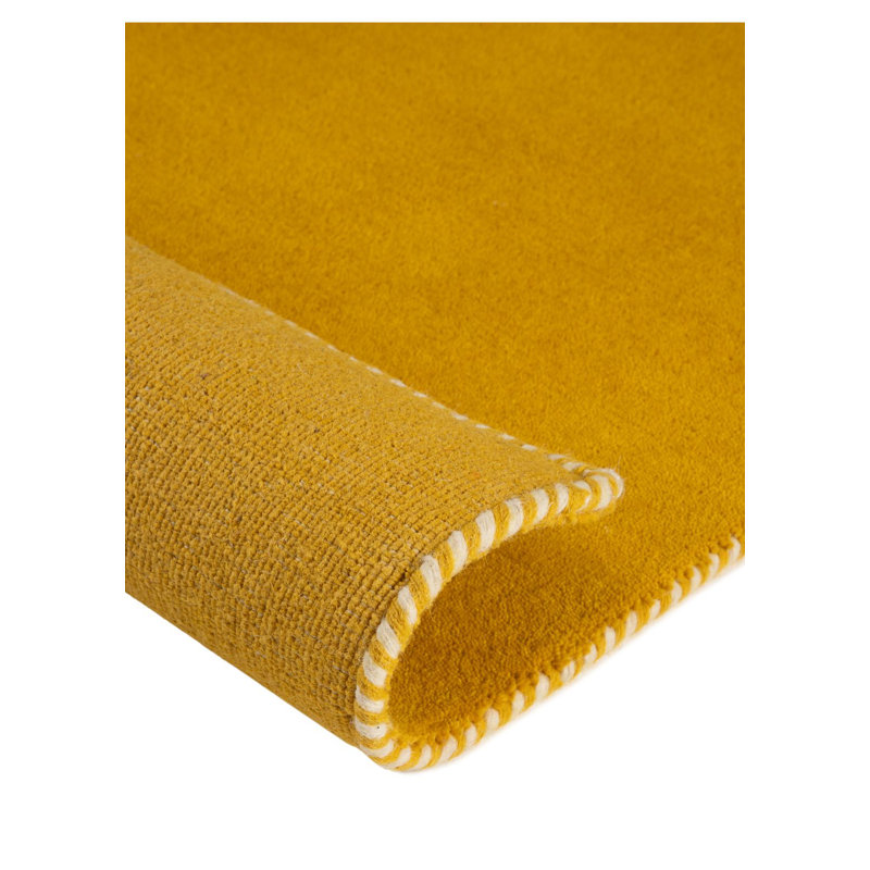 Solid Colour Wool Hand Woven Area Rug, Rectangular 60 x 90cm, Yellow