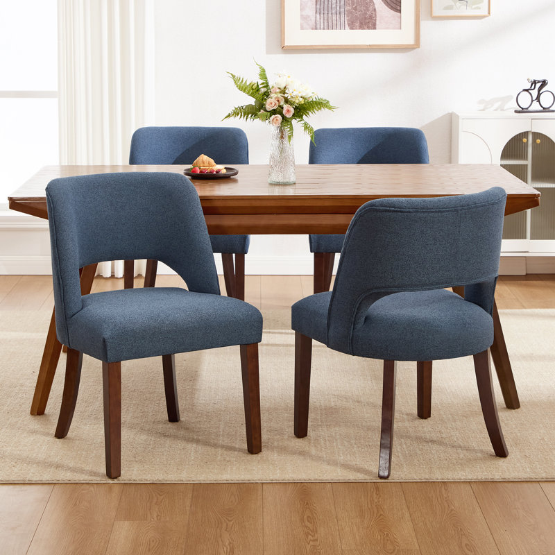 Upholstered Solid Wood Dining Side Chair, Dark Blue