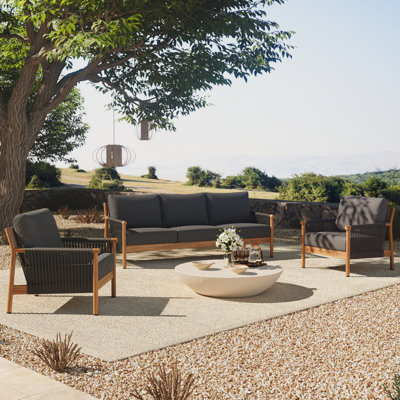 Ensemble de conversation de terrasse en aluminium tissé à la corde pour 5 personnes avec coussins