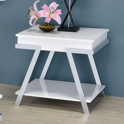 Table de bout contemporaine l 25,6 po, blanc / chrome