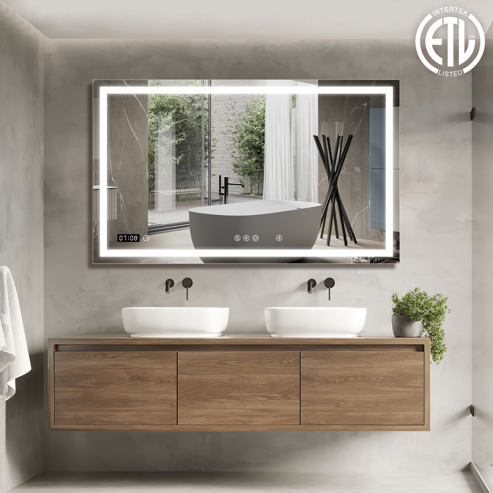 Aevar Super Bright Double LED Lights Anti-Fog Bathroom / Vanity Mirror with Tempered Glass & ETL Orren Ellis Size: 60 x 36