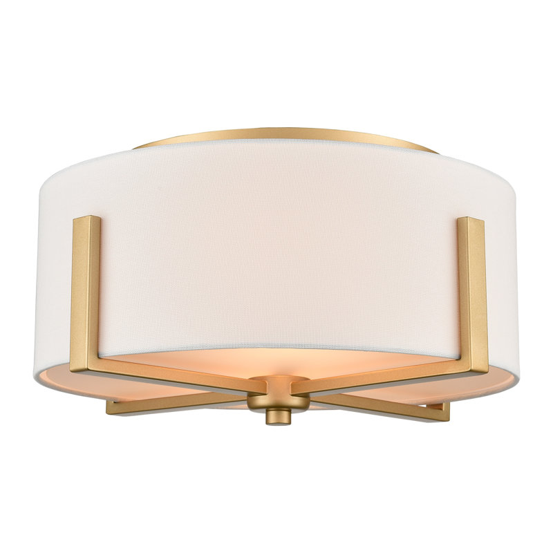 Luminaire encastré doré avec abat-jour tambour en lin 2 lumières