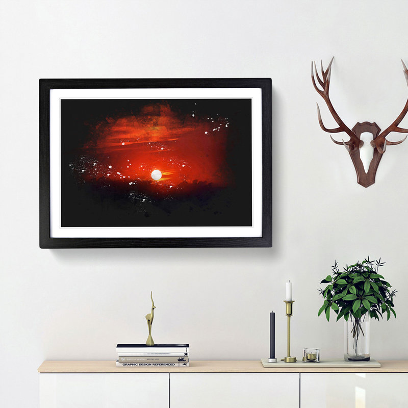 Deep Red Sunset In Italy Paint Splash - Framed Print, 33cm H x 45cm W x 2cm D, Black Framed