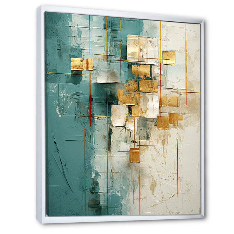 «California Sunshine Retro Abstract Gold Teal», reproduction d'art sur toile, H 32 po x l 16 po x P 1 po