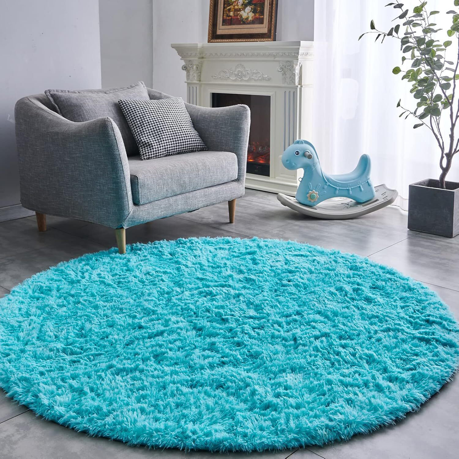 Mercer41 Blue Round Rug | Wayfair