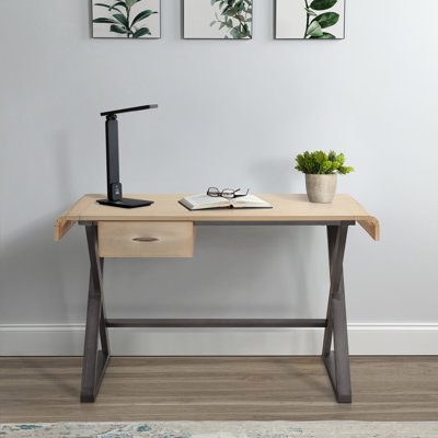 Bureau d'écriture en aluminium doré et gris avec base en métal en forme de X