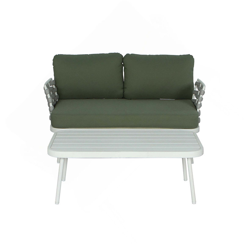 Ensemble de causeuse et table Modern, Green Cushion/Off-White Frame