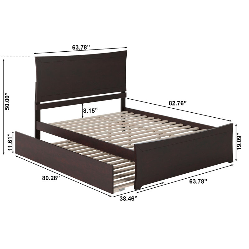 Lit plateforme en bois massif Florczak avec pied de lit et gigogne assortis, Espresso