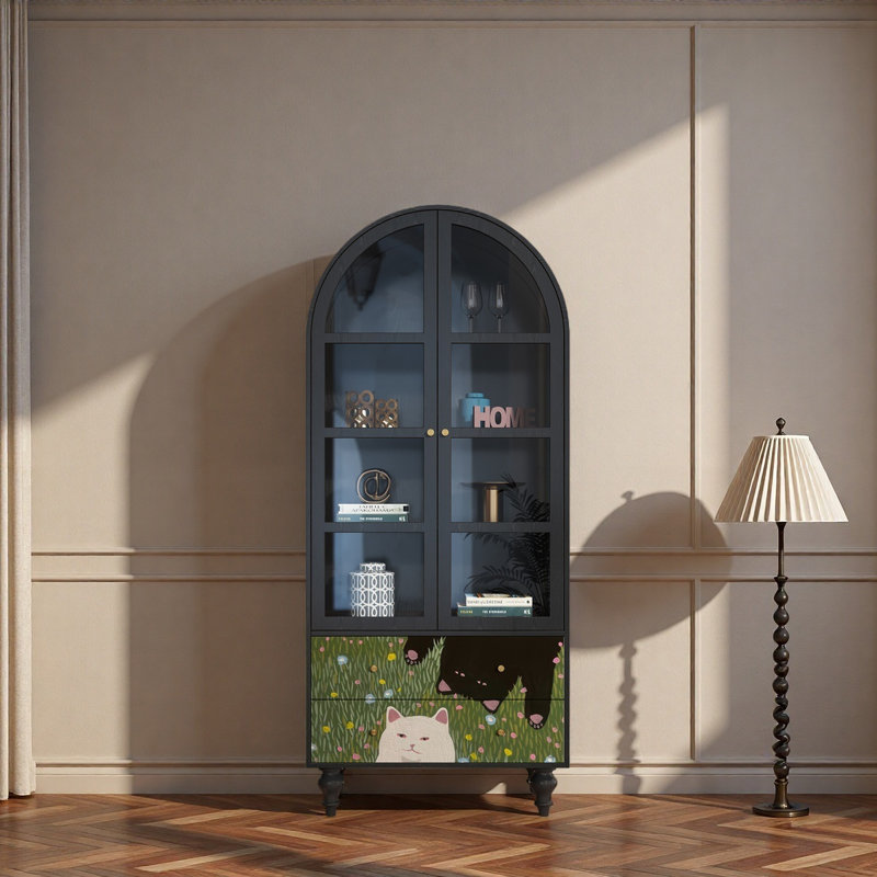 Vitrine en bois massif avec tiroirs