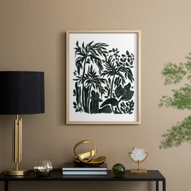 Ink Jungle III Framed Print - Solid Wood, Natural, 11" H x 9" W