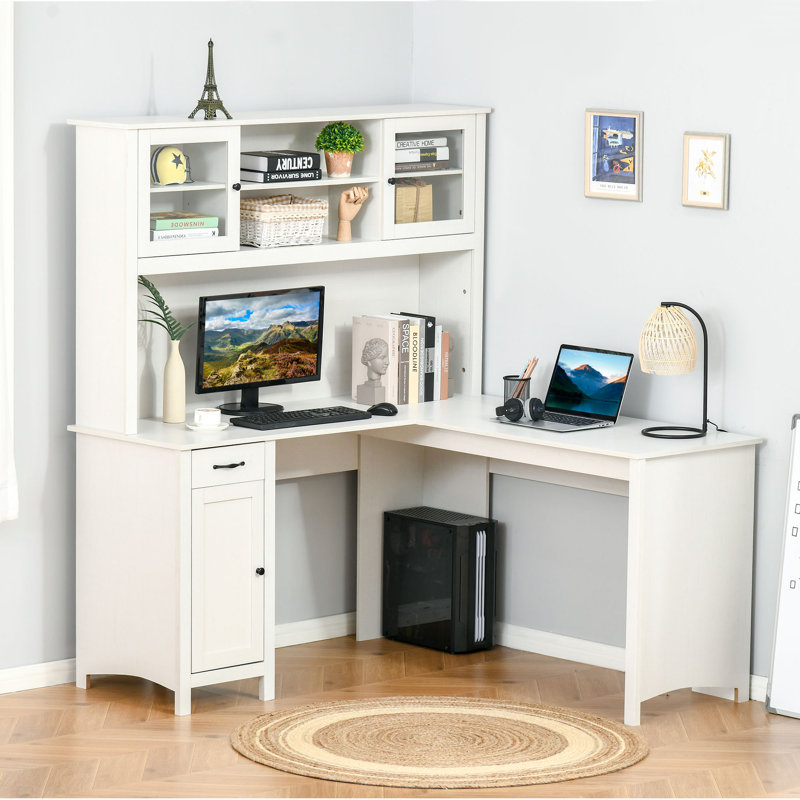Bureau en L avec rehausse, Blanc