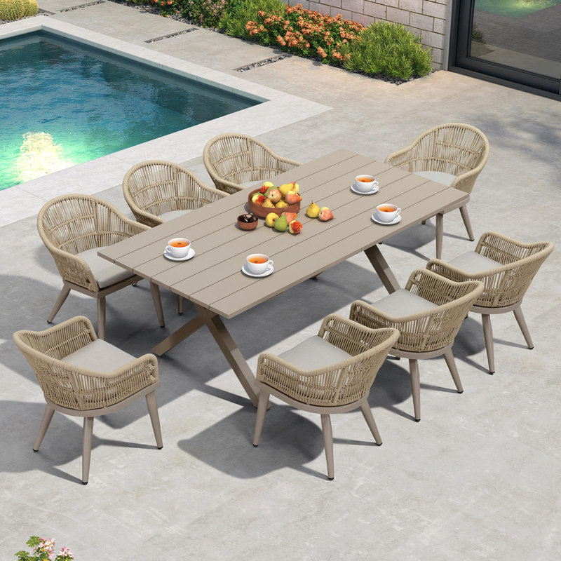 8 - Person Patio Dining Set Rectangular Table with Cushions Included