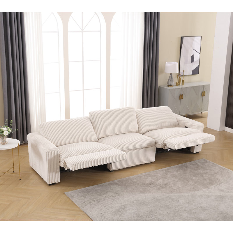 Canapé modulaire rembourré 4 pièces Milred, Velours côtelé blanc