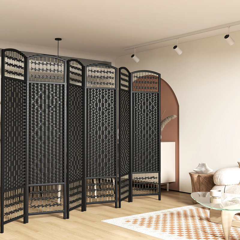 Paravent à 6 panneaux, cloison pliante de 1,70 m, en fibre ondulée noire, idéal pour bureau, salon ou chambre à coucher - facile à ranger