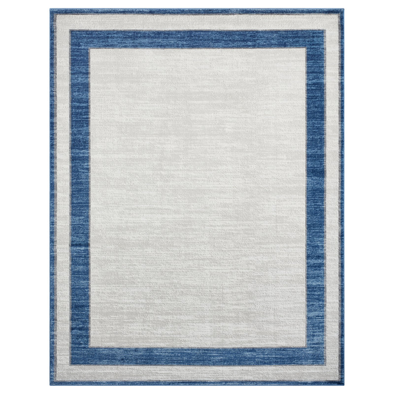 Bunnell Framed Border Area Rug, Ivory/Blue, Rectangle 2'x3'