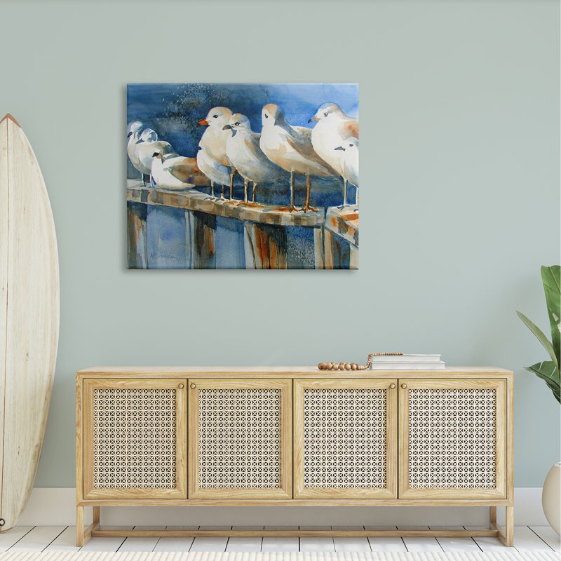 Balade sur la plage avec balançoires côtières par MB Cunningham - Peinture, Toile tendue, H 36 po x l 48 po x P 1,5 po