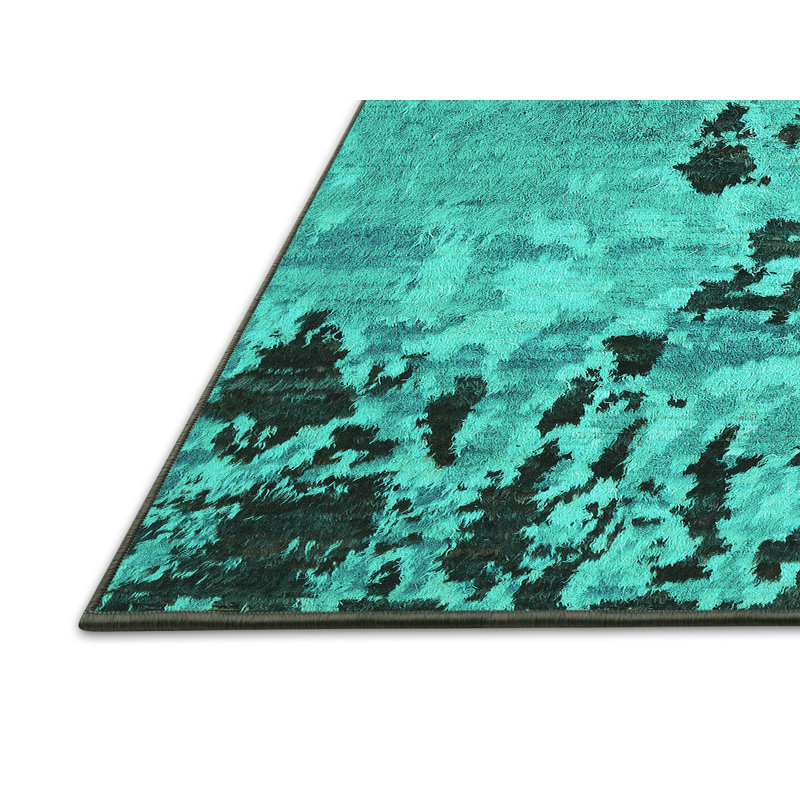 Tapis abstrait bleu tissé à la machine, Rectangle 2 pi x 3 pi