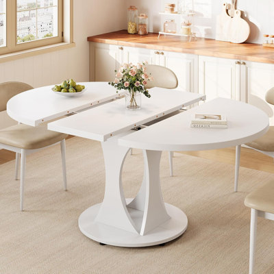 Table de salle à manger extensible ronde 43,3 "à 59" pour 6-8, base double courbée, blanc