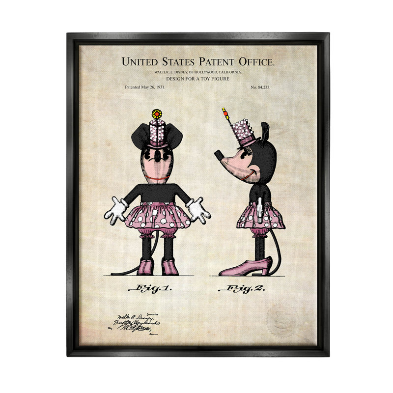 Souris, personnage, figure, encadré, art mural flottant par Karl Hronek, H 31 po x l 25 po x P 1,7 po
