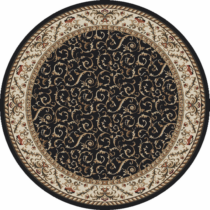 Weisgerber 1599 Traditional Oriental Black Area Rug, Round 8'